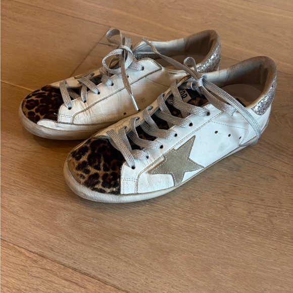Golden Goose White and Leopard Print Sneakers - Picture 1 of 5